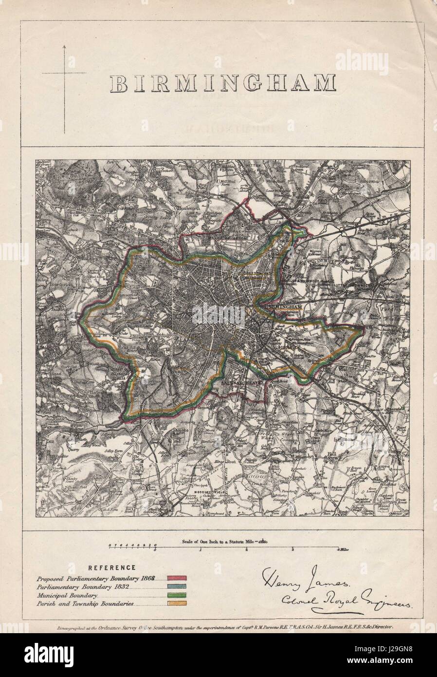 BIRMINGHAM borough/town plan. BOUNDARY COMMISSION. West Midlands. JAMES 1868 map Stock Photo