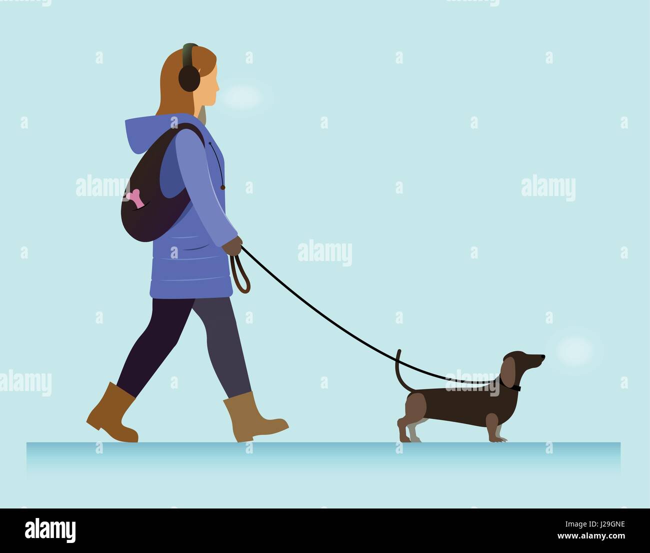 illustration girl walking with dachshund dog, cold weather Stock Vector Image & Art Alamy