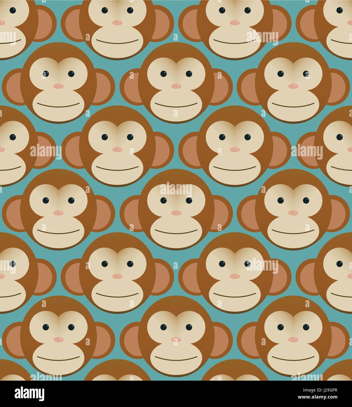 Seamless pattern background tile - monkeys heads new year Stock Vector