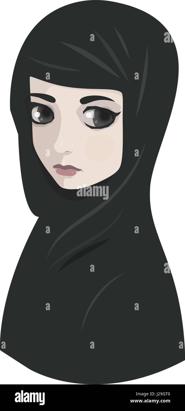 Portrait of muslim beautiful woman in black hijab niqab chadah Stock Vector