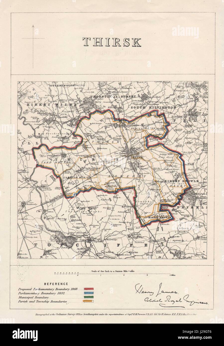 North Yorkshire Boundary Map Thirsk Borough/Town Plan. Boundary Commission. North Yorkshire. James 1868  Map Stock Photo - Alamy