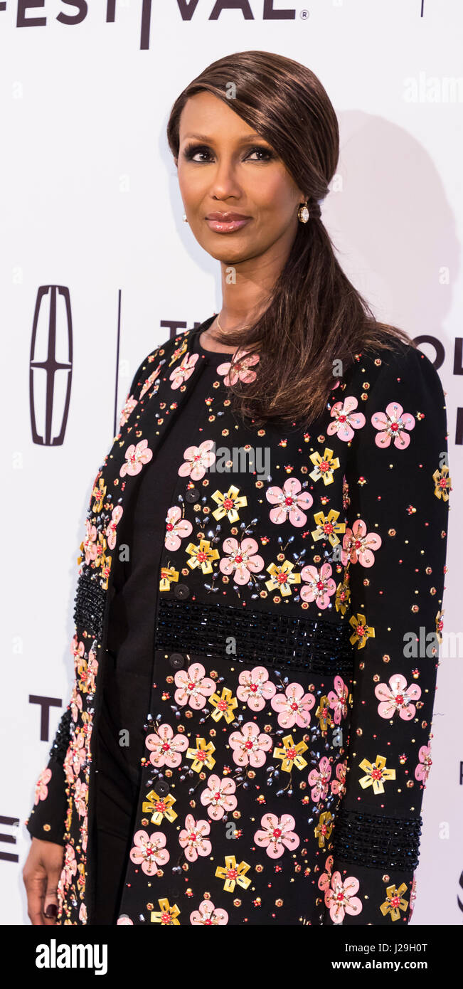 Iman attends World Premiere of ‘HOUSE OF Z’ during the 2017 Tribeca Film Festival at SVA Theatre, Manhattan. (Photo by: Sam Aronov / Pacific Press) Stock Photo