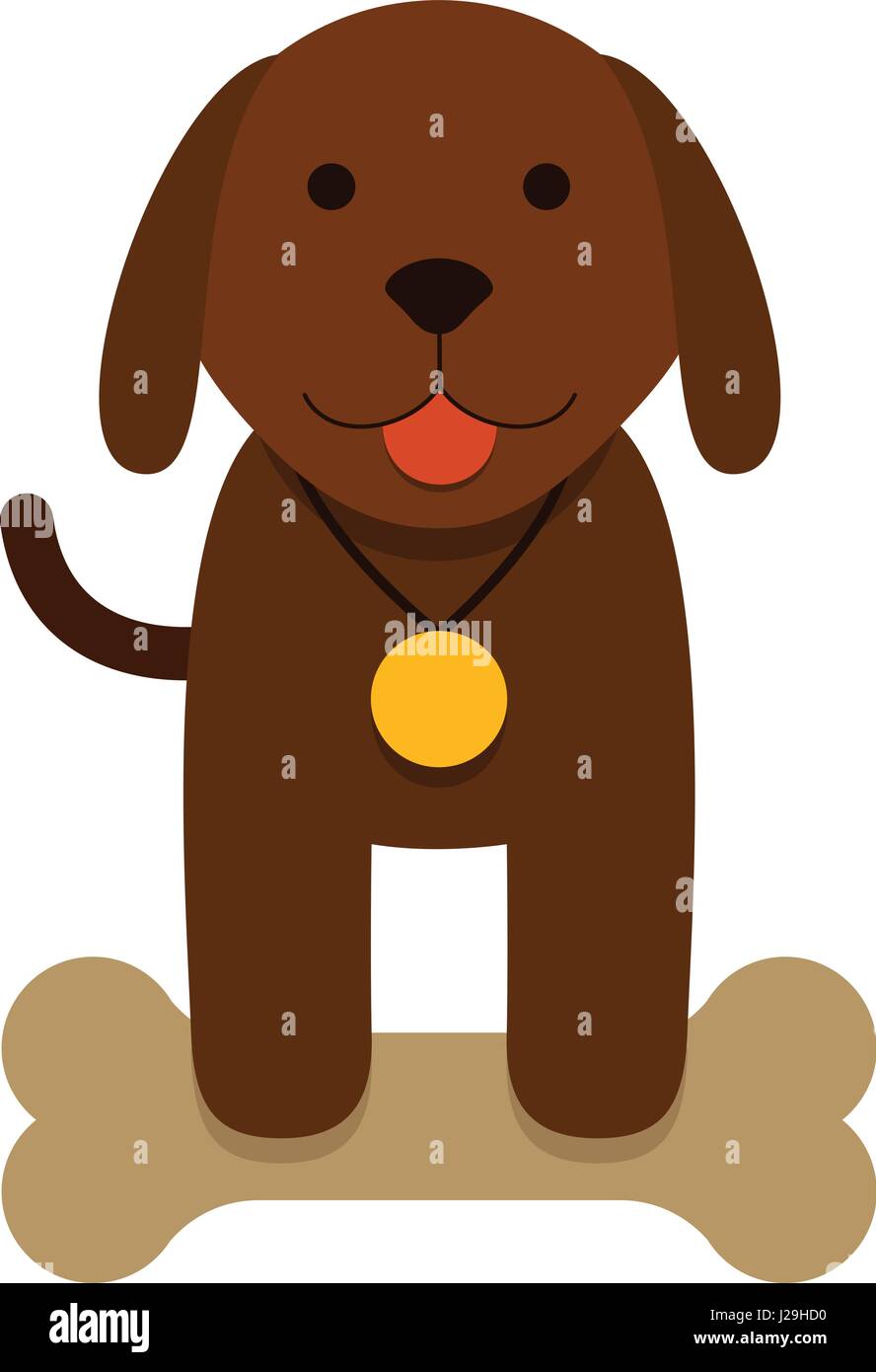 brown puppy dog with bone - flat cartoon Stock Vector