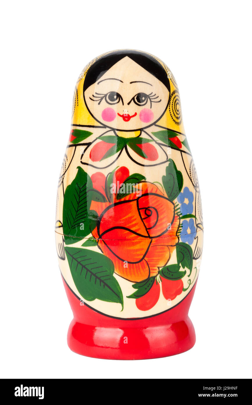 One Russian nesting doll on white background. Stock Photo