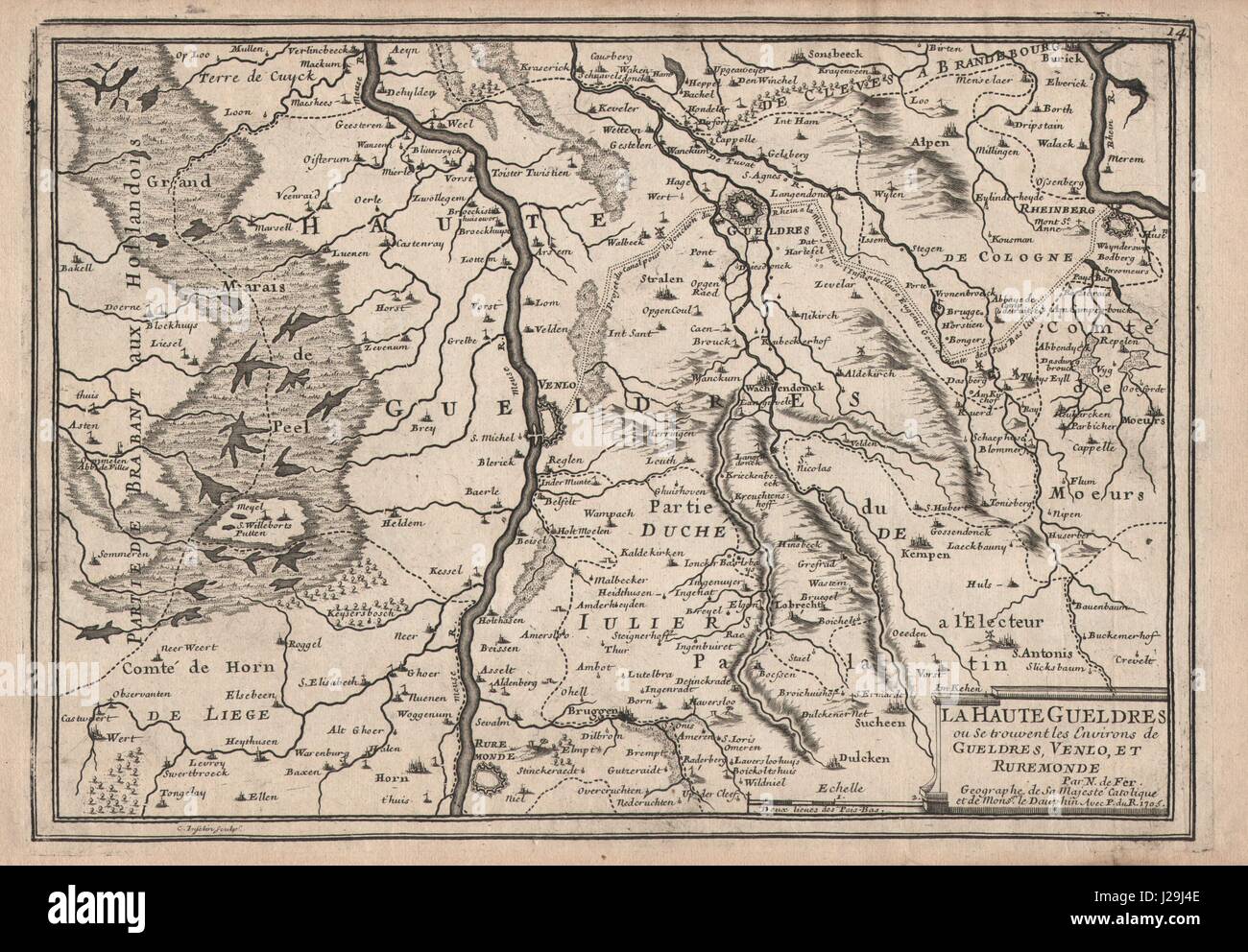 "La Haute Gueldres…". Geldern Venlo Roermond Rheinberg Meuse. DE FER 1705 map Stock Photo