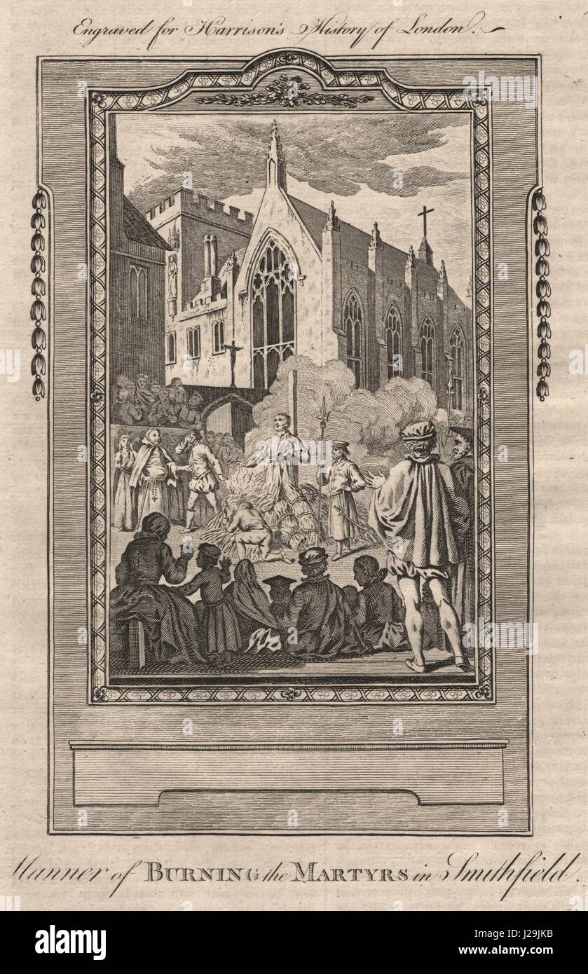 Protestant Martyr burning at the stake in Smithfield. London. HARRISON 1776 Stock Photo