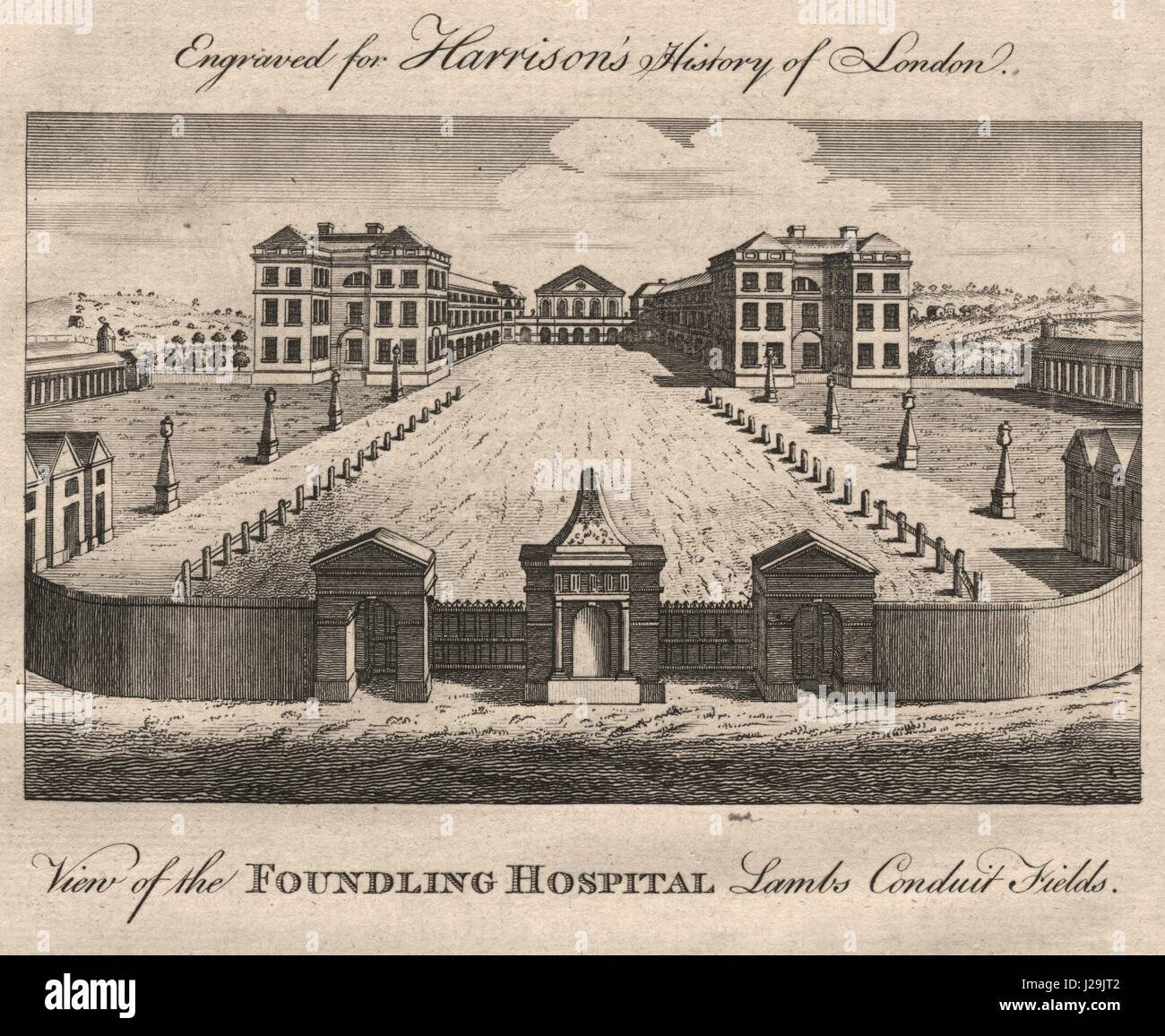 "Foundling Hospital, Lambs Conduit Fields". Now Coram's Fields. HARRISON 1776 Stock Photo Alamy