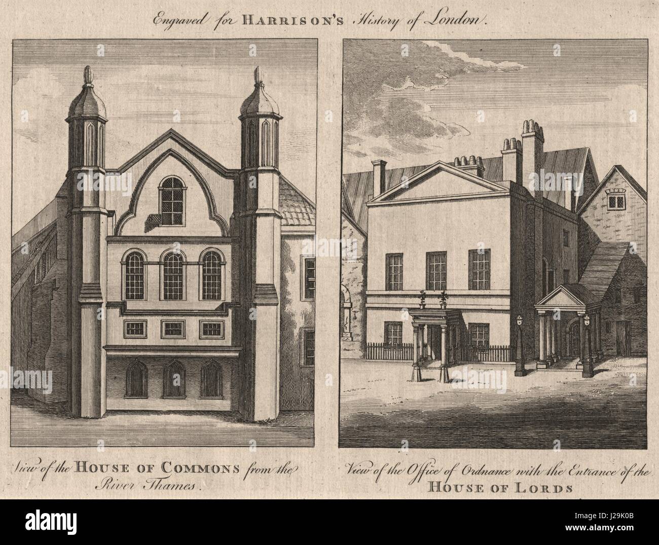 WESTMINSTER. House of Commons. Ordnance Office. House of Lords. HARRISON 1776 Stock Photo