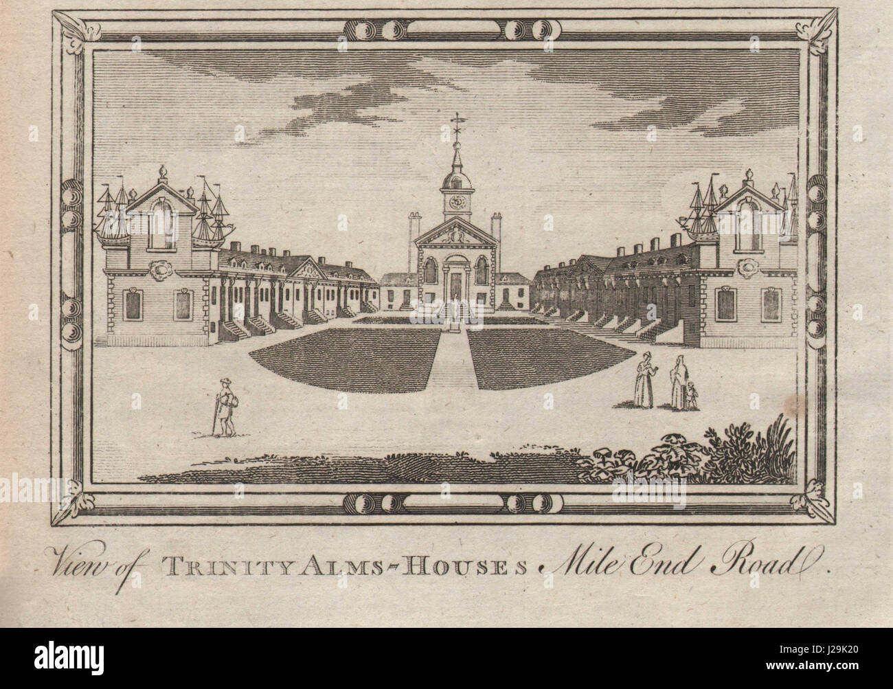 'Trinity Almshouses, Mile End Road'. Trinity Green, London. HARRISON 1776 Stock Photo