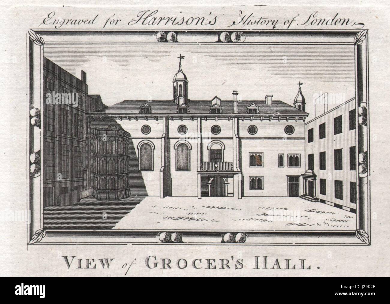 "View of Grocer's Hall", City of London. HARRISON 1776 old antique