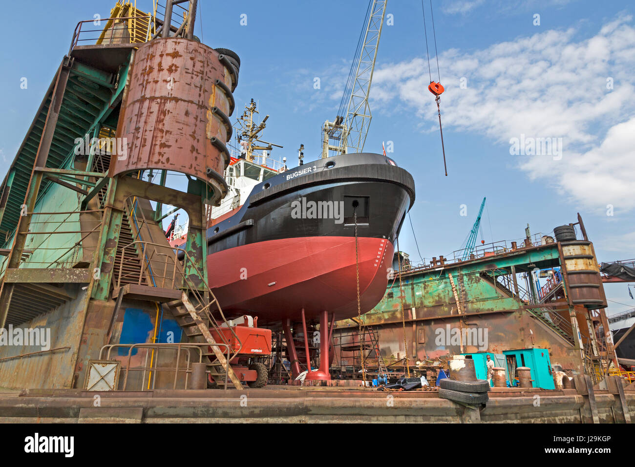 Ship in dry dock, Hamburg harbor, Hamburg, Germany, Europe Stock Photo