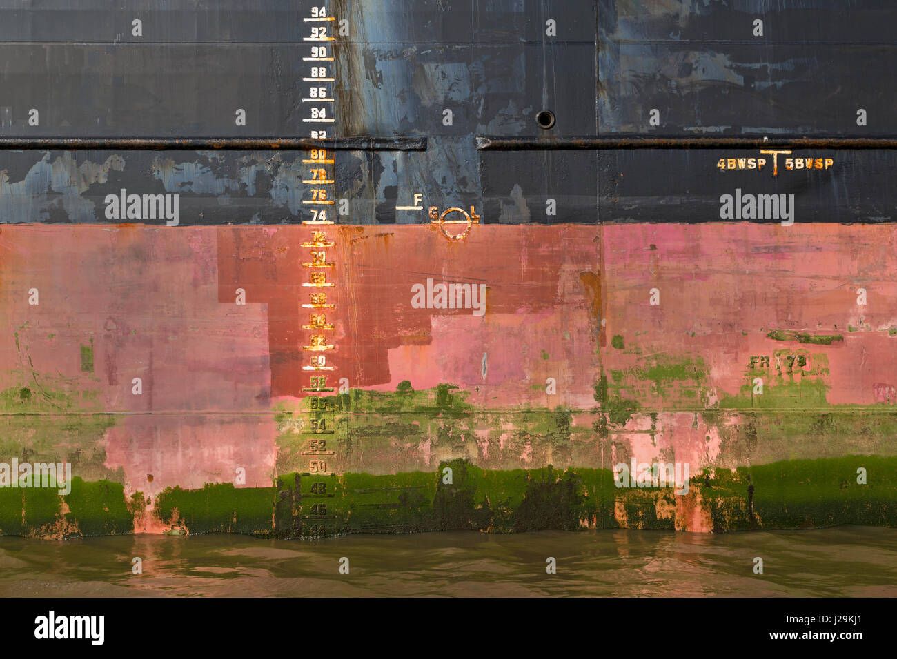 Detail shot of a draft mark of a ship, Hamburg harbor, Hamburg, Germany, Europe Stock Photo