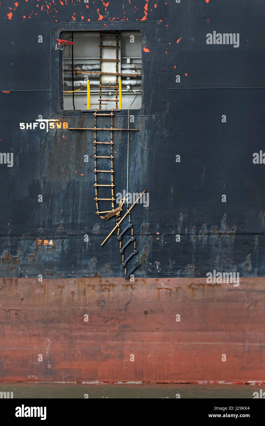 Detail of a ladder of a ship at Hamburg harbor, Hamburg, Germany, Europe Stock Photo