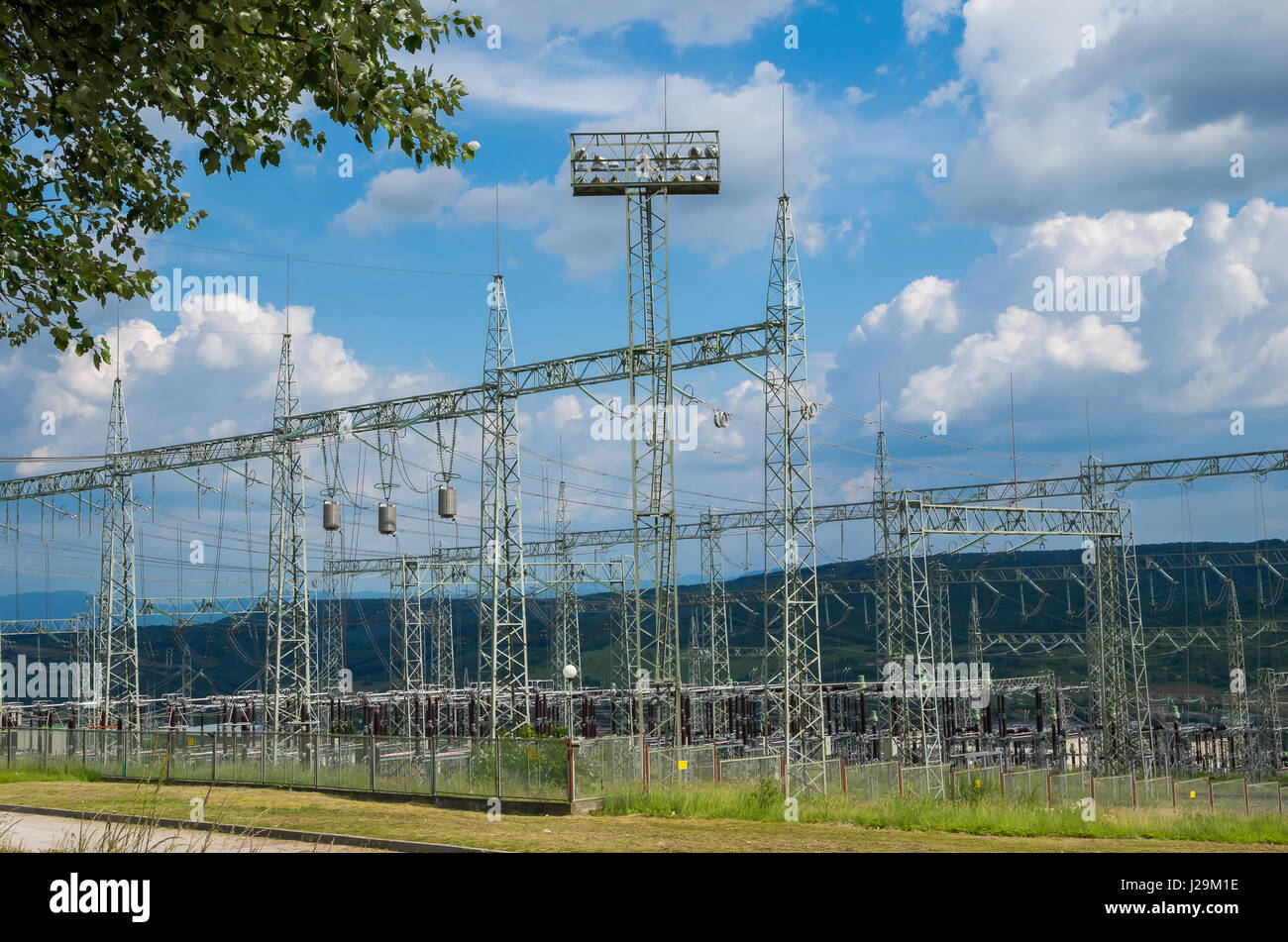 Power switching station. High-voltage substation with switches and disconnectors. Stock Photo