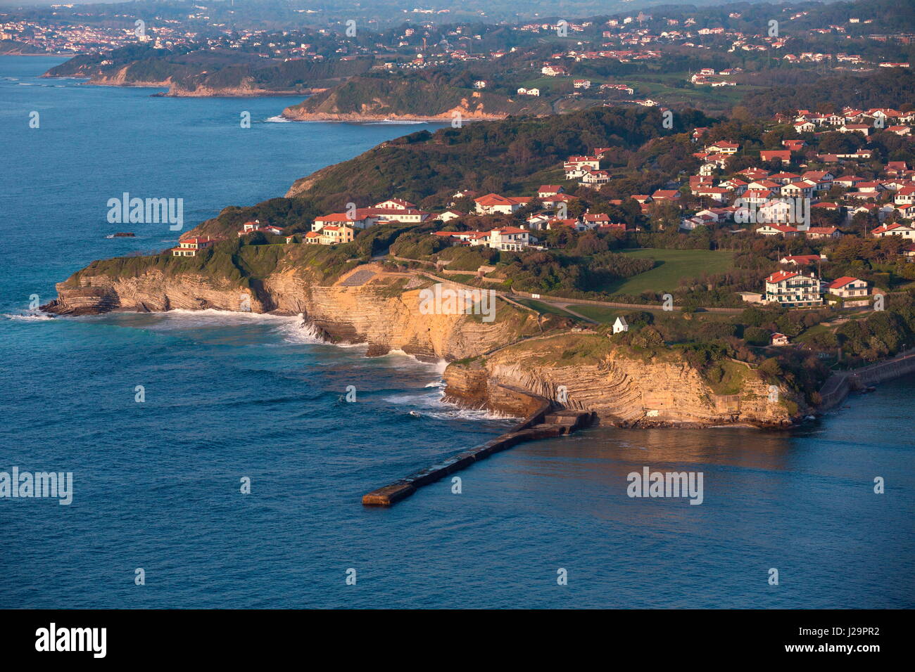 France, South-western France, Basque Country, Pointe de Sainte Barbe  overlooking the bay of Saint-Jean de Luz. Basque Coast up to Biarritz in  the background Stock Photo - Alamy