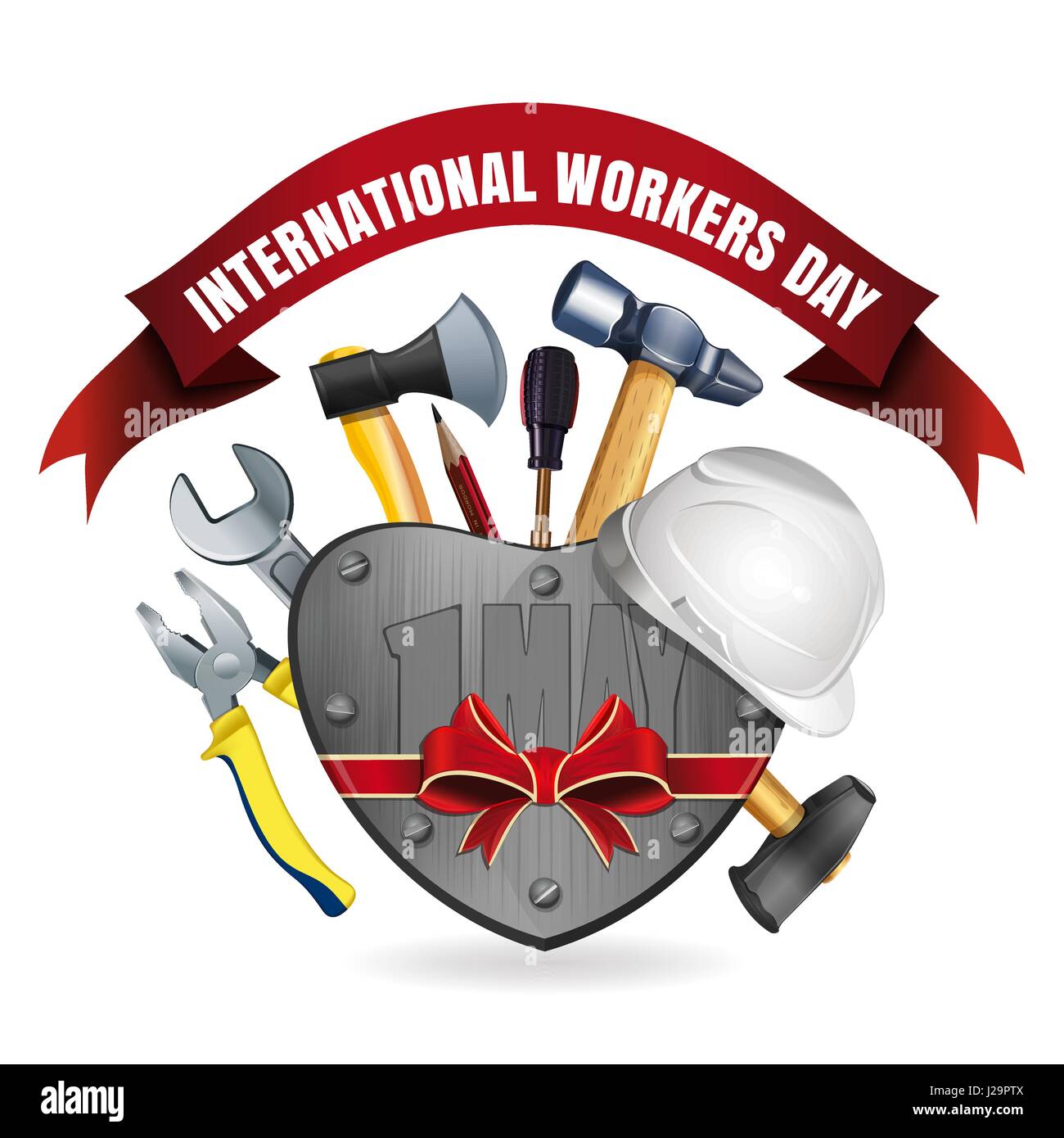 1 May. Happy International Workers Day. May Day. Greeting card for Labor Day  with a set of tools. Vector illustration Stock Vector Image & Art - Alamy