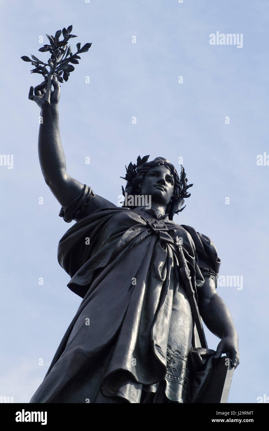 France, Paris, 3th district, Place de la Republique, statue of Marianne