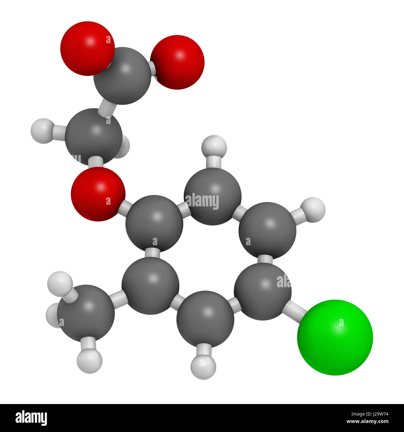 MCPA (2methyl4chlorophenoxyacetic acid) herbicide molecule. 3D