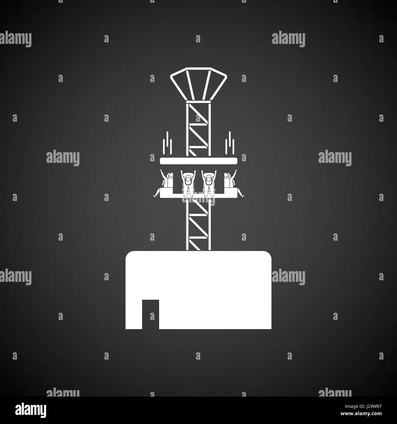 Free-fall ride icon. Black background with white. Vector illustration ...