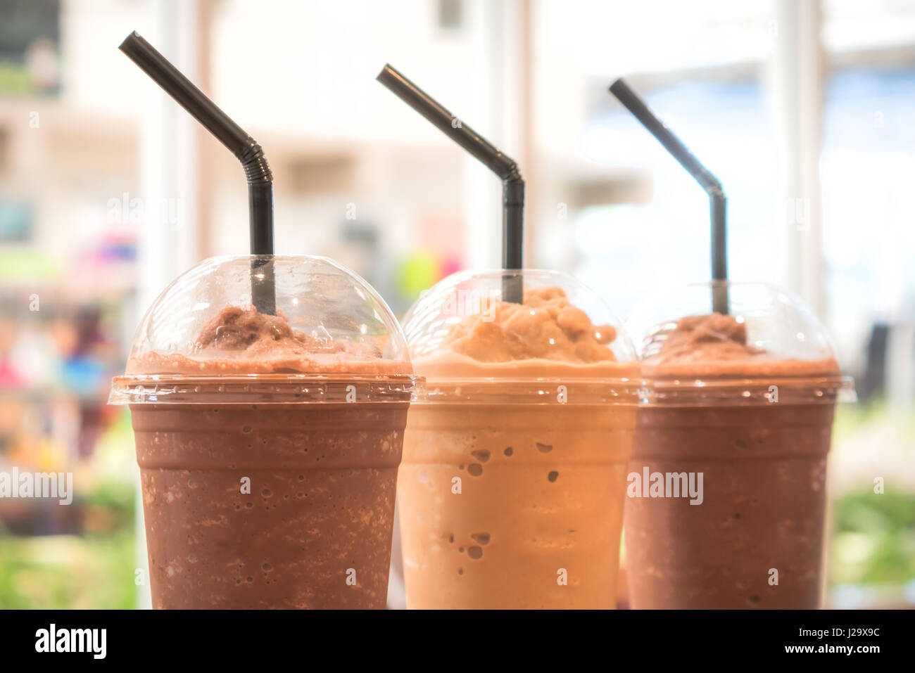 Chocolate Frappe and Frappuccino on wood table Stock Photo