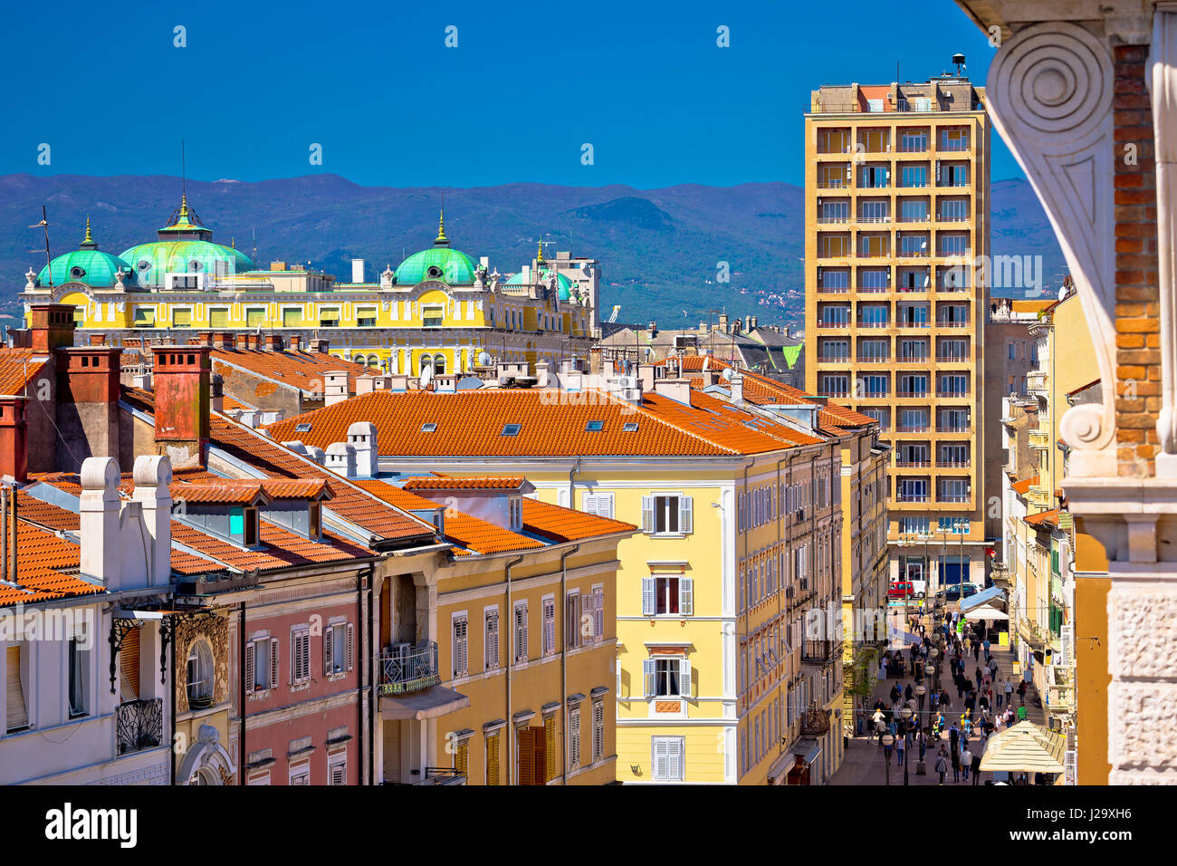 City of Rijeka main Korzo square aerial view, Kvarner bay, Croatia Stock Photo