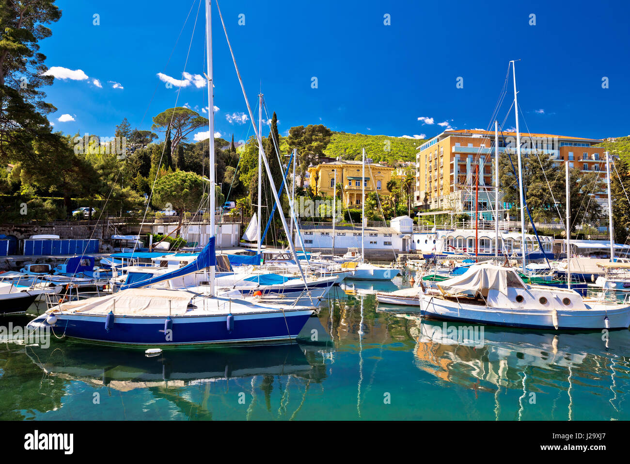 Adriatic town of Opatija turquoise harbor and waterfront view, Kvarner bay, Croatia Stock Photo