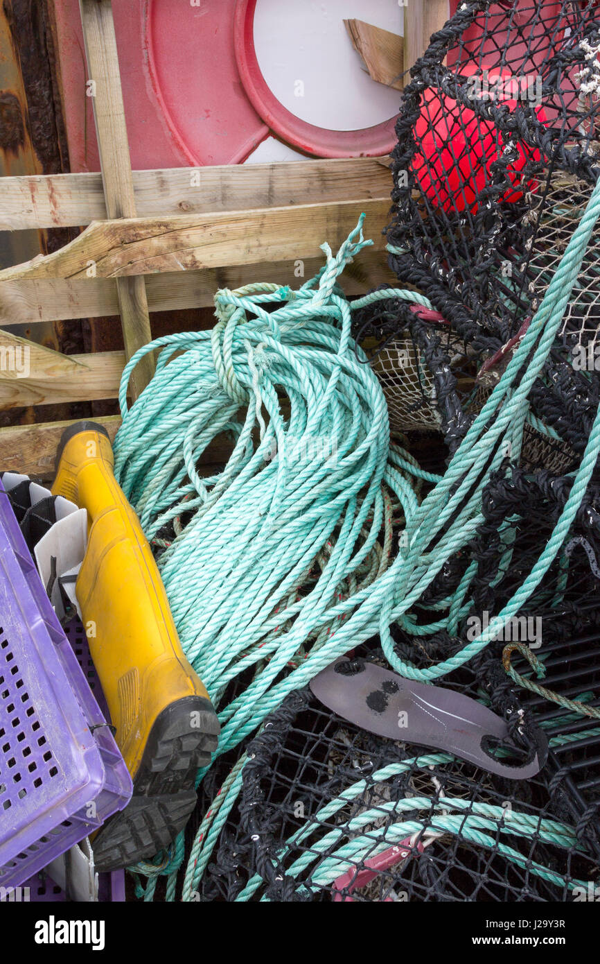 Collection of fishing equipment and kit Stock Photo