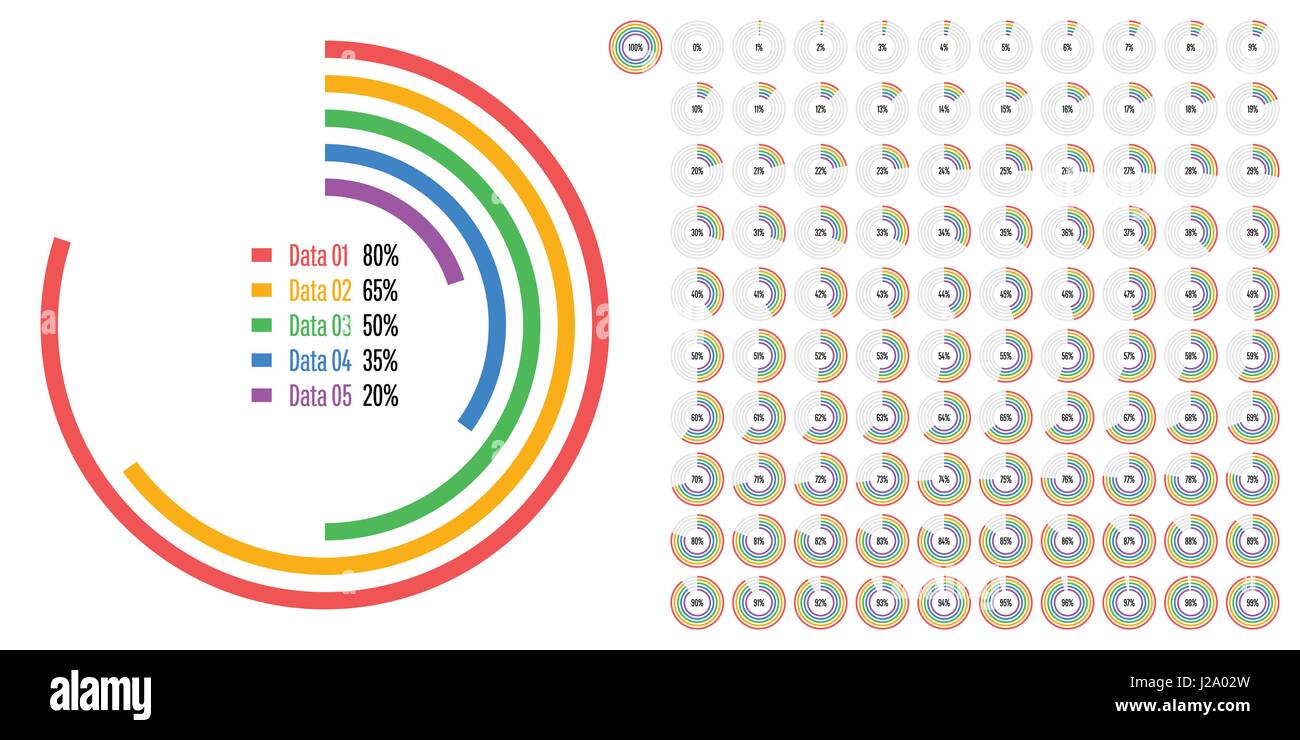 Set of circle percentage diagrams from 0 to 100 for web design, user ...