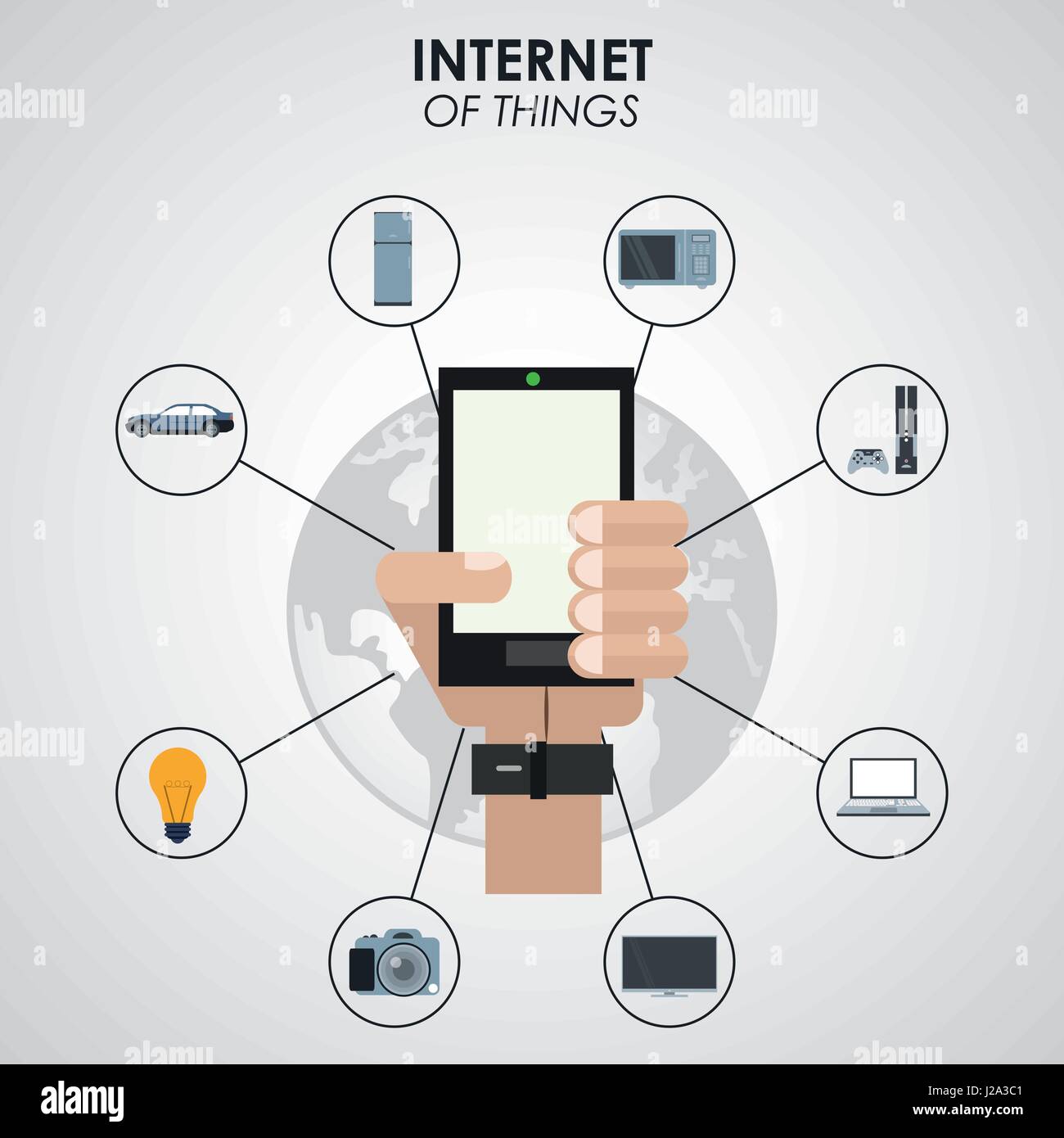 internet of things hand holding smartphone digital network technology Stock Vector