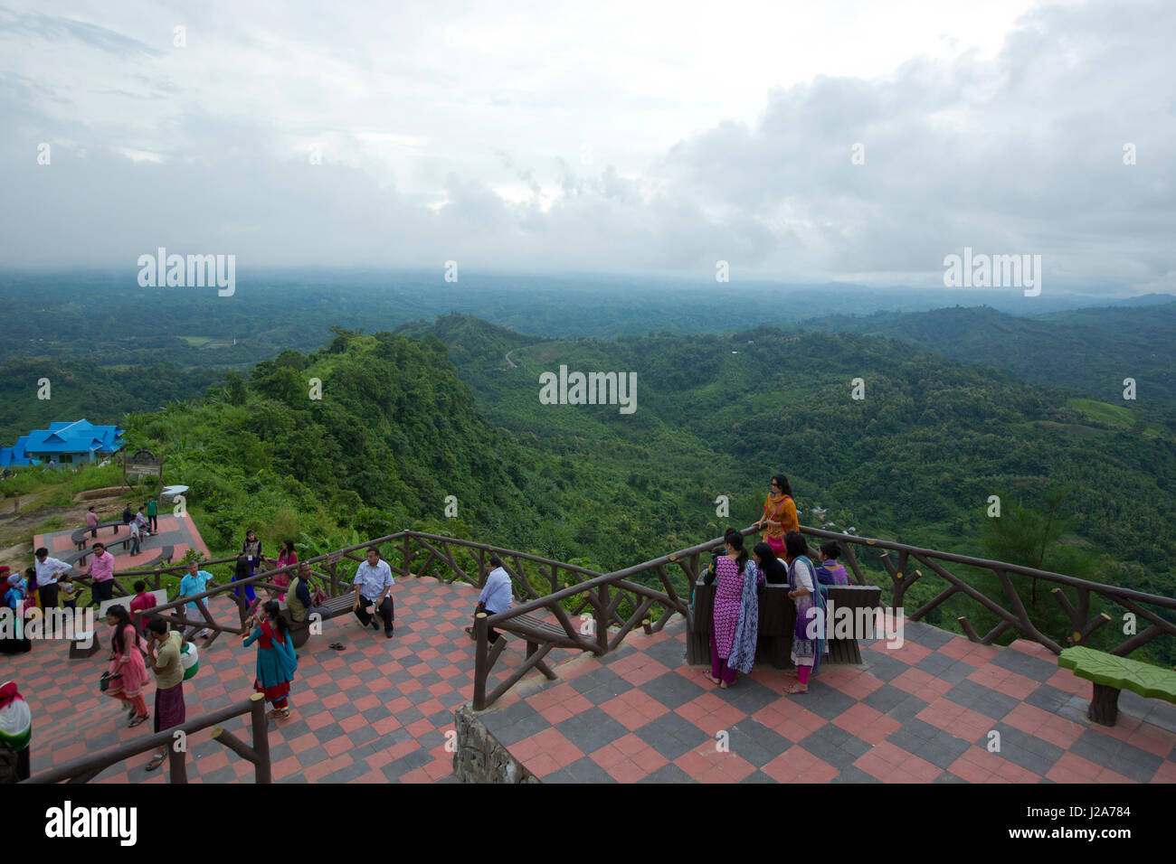 Tourists at the Nilachal Escape Resort on the top of the Nilachal hill at Bandarban, Bangladesh. Stock Photo