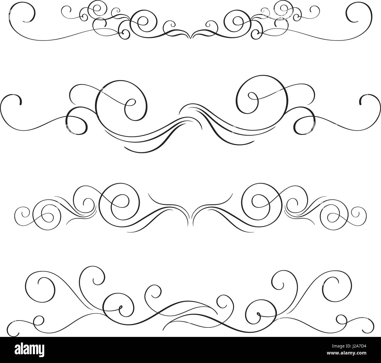 set of vintage flourish decorative art calligraphy whorls for design