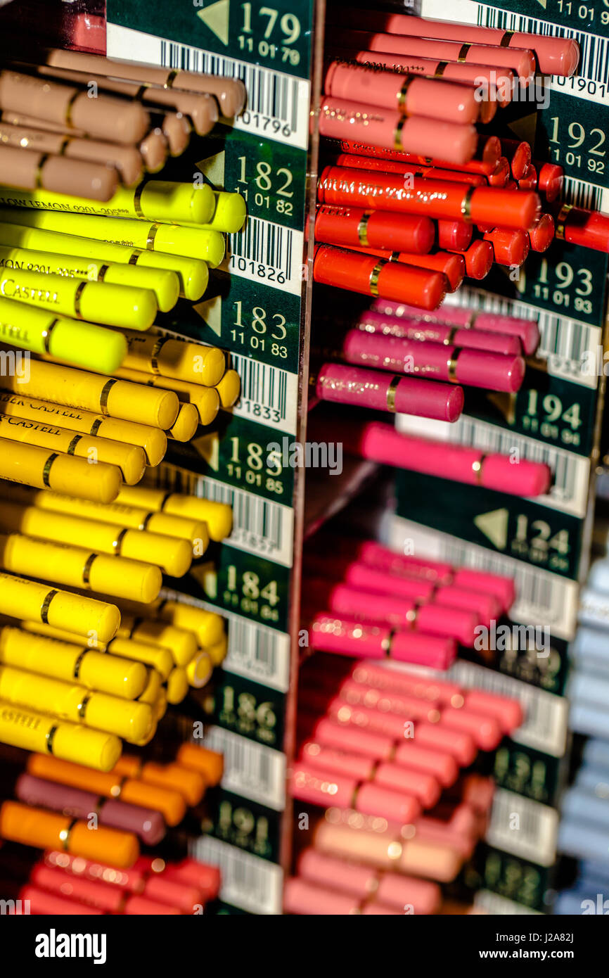 Stack of Faber-Castell Pastel Pencils Stock Photo