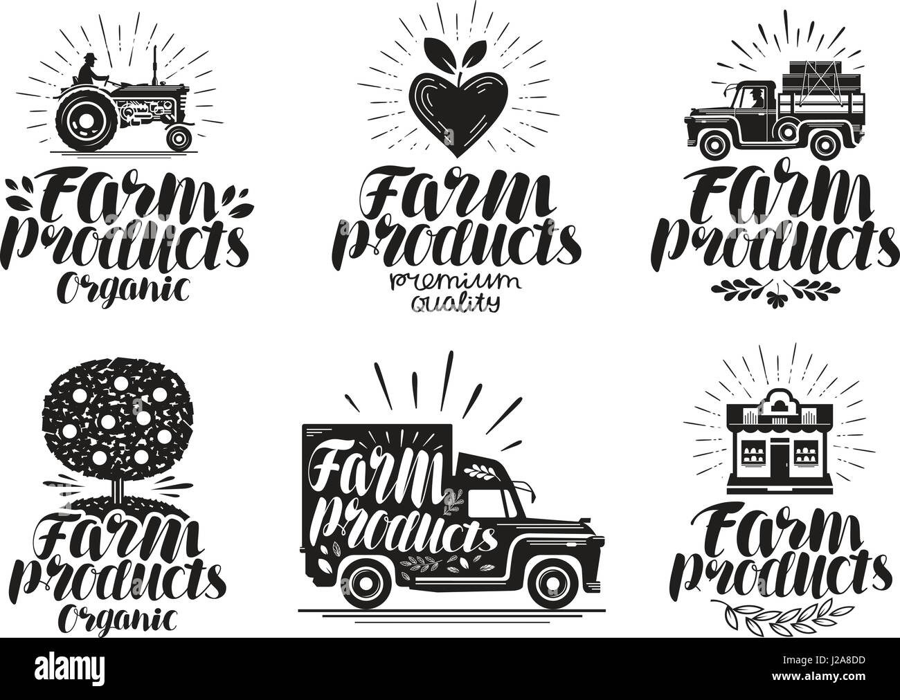 Farm product, label set. Agriculture, farming icon or logo. Lettering ...
