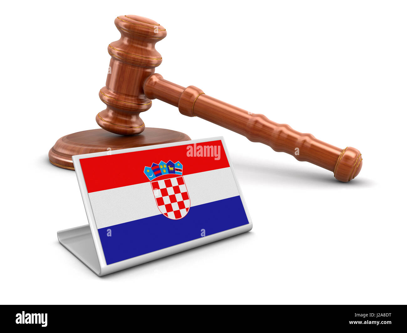 3d wooden mallet and Croatian flag. Image with clipping path Stock Photo