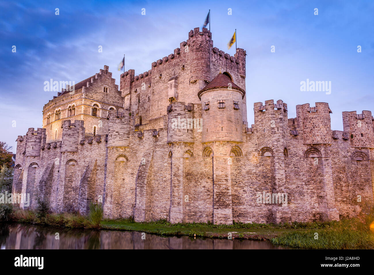 The Gravensteen, medieval castle built in 1180 by count Philip of Alsace, Ghent, Belgium Stock Photo