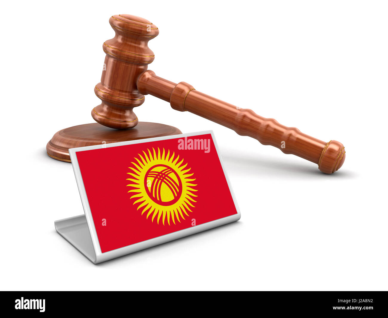 3d wooden mallet and Kirghizia flag. Image with clipping path Stock Photo