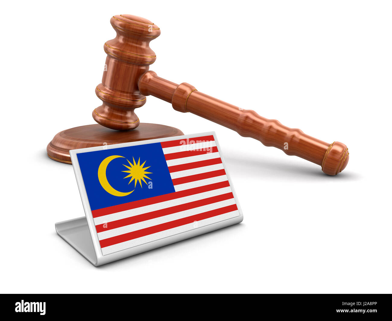 3d wooden mallet and Malaysia flag. Image with clipping path Stock