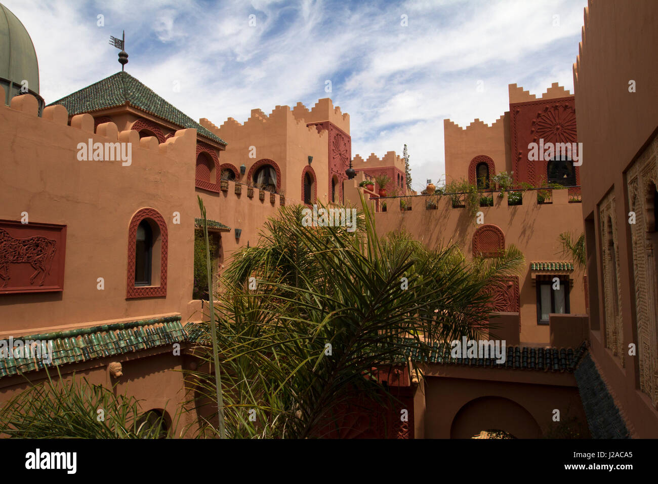 Morocco, Asni. Main Building at Richard Branson's Kasbah Tamadot luxury retreat in the Atlas Mountains. Stock Photo