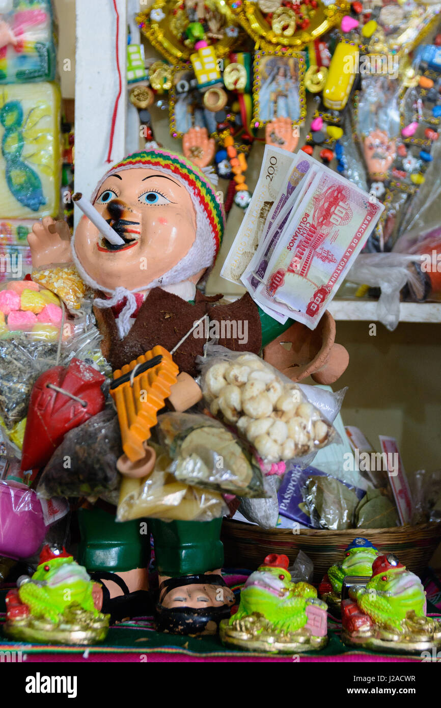 Bolivia, Departamento de La Paz, La Paz, witching market with lucky charms and magical accessories Stock Photo