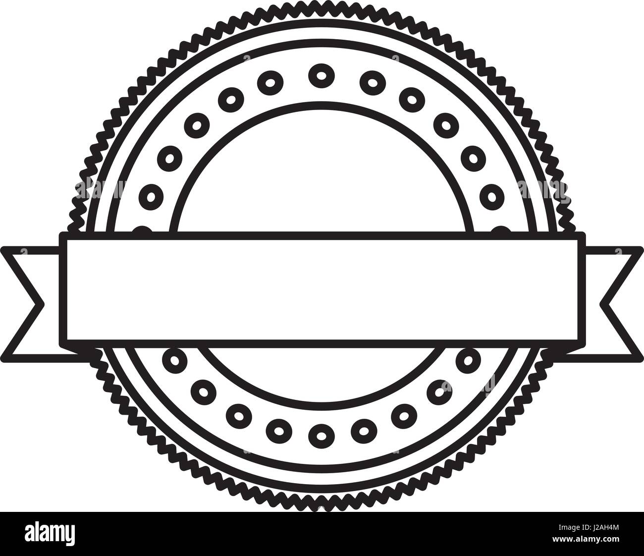 silhouette heraldic circular shape stamp with decorative ribbon and