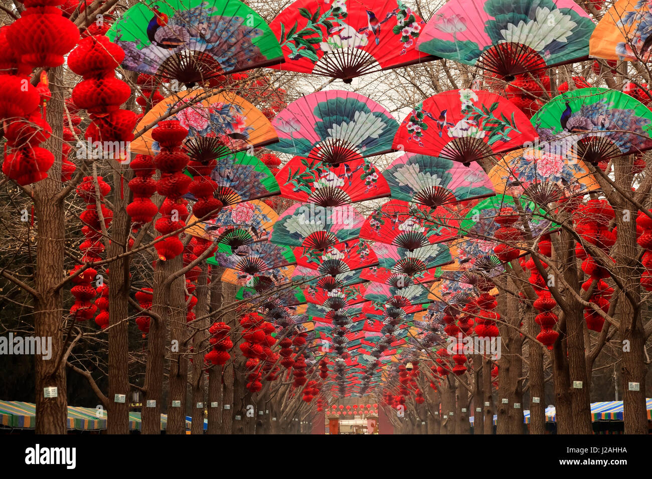 Paper Fans Lucky Red Lanterns Chinese New Year Decorations Ditan Stock Photo Alamy
