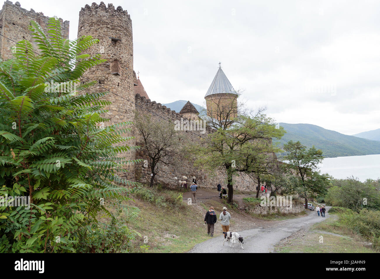 Georgia, Aragvi. Ananuri Castle complex with the Aragvi river behind it. Stock Photo