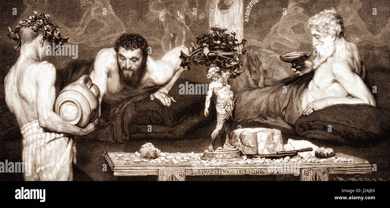 Men drinking wine in ancient Greece Stock Photo