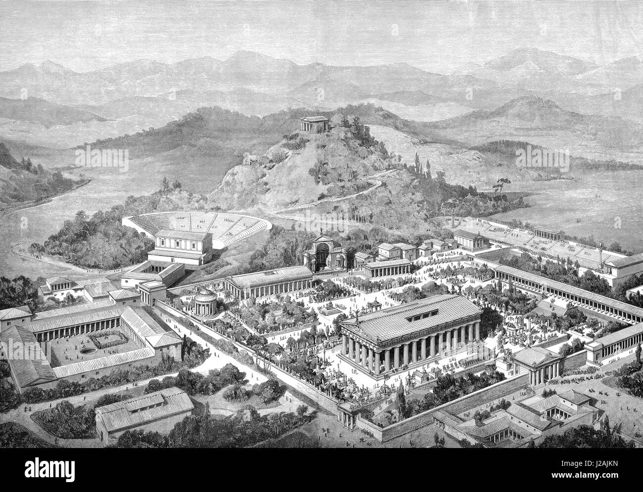 The reconstruction of Olympia in ancient Greece Stock Photo