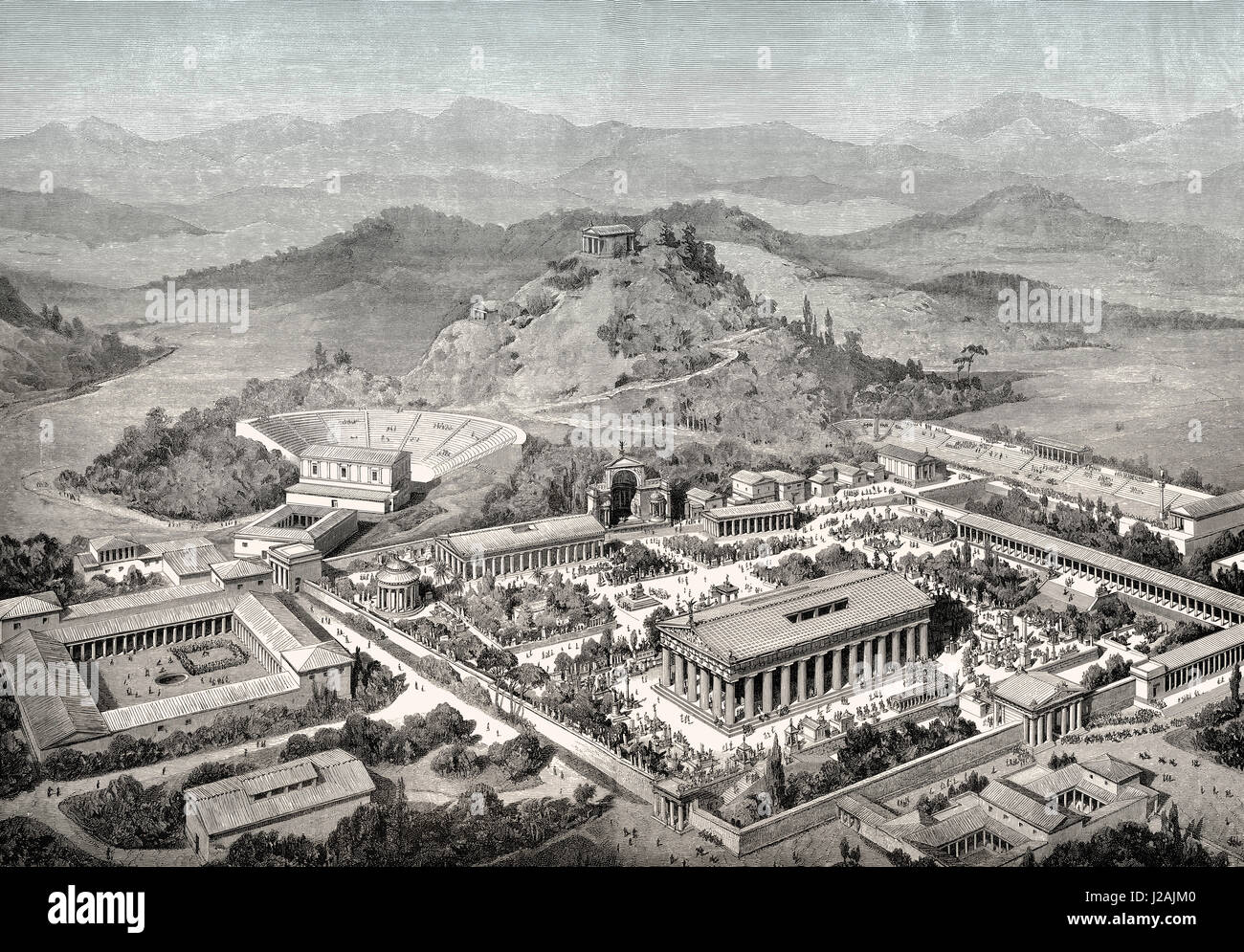 The reconstruction of Olympia in ancient Greece Stock Photo