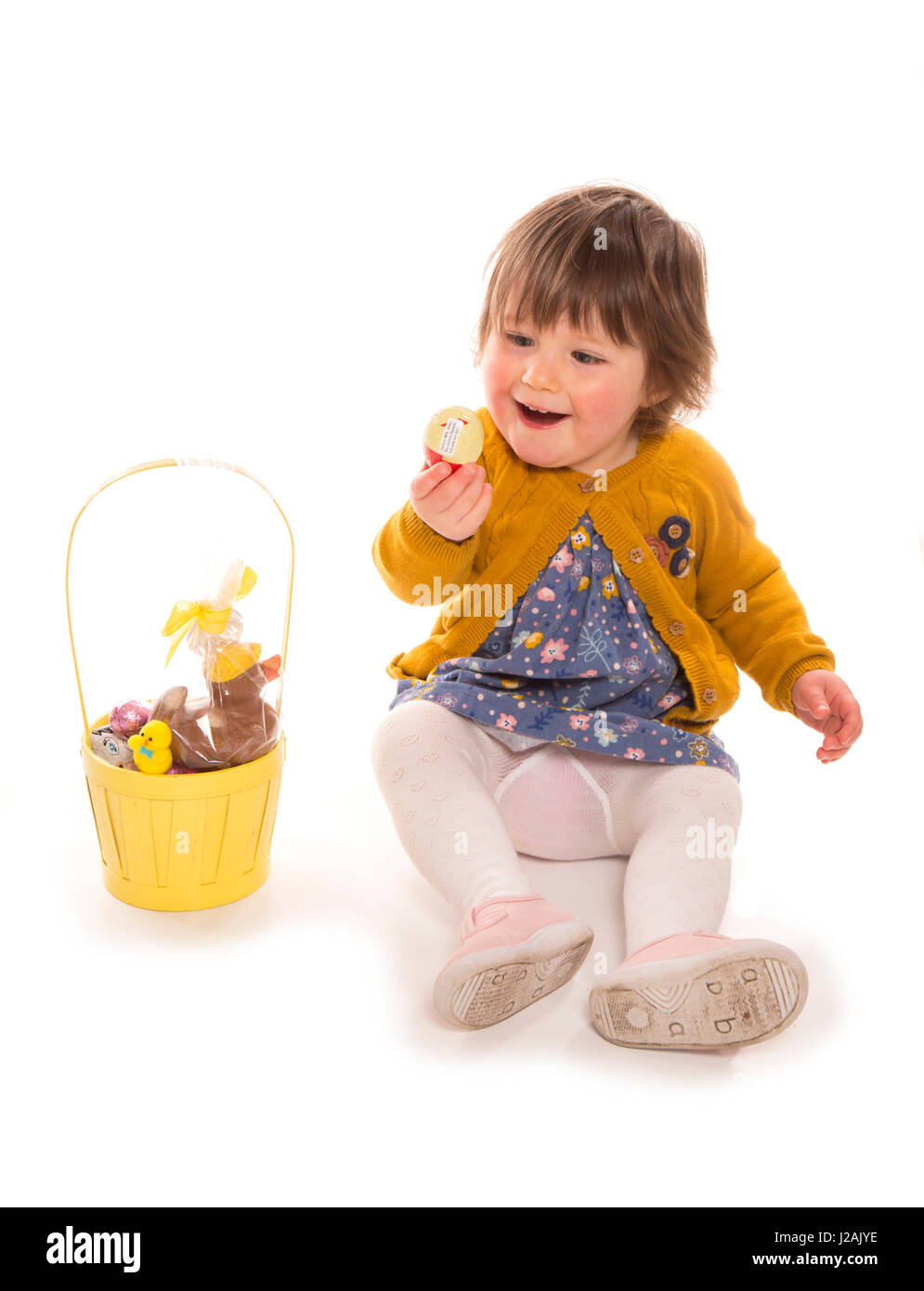 toddler with easter egg cutout Stock Photo