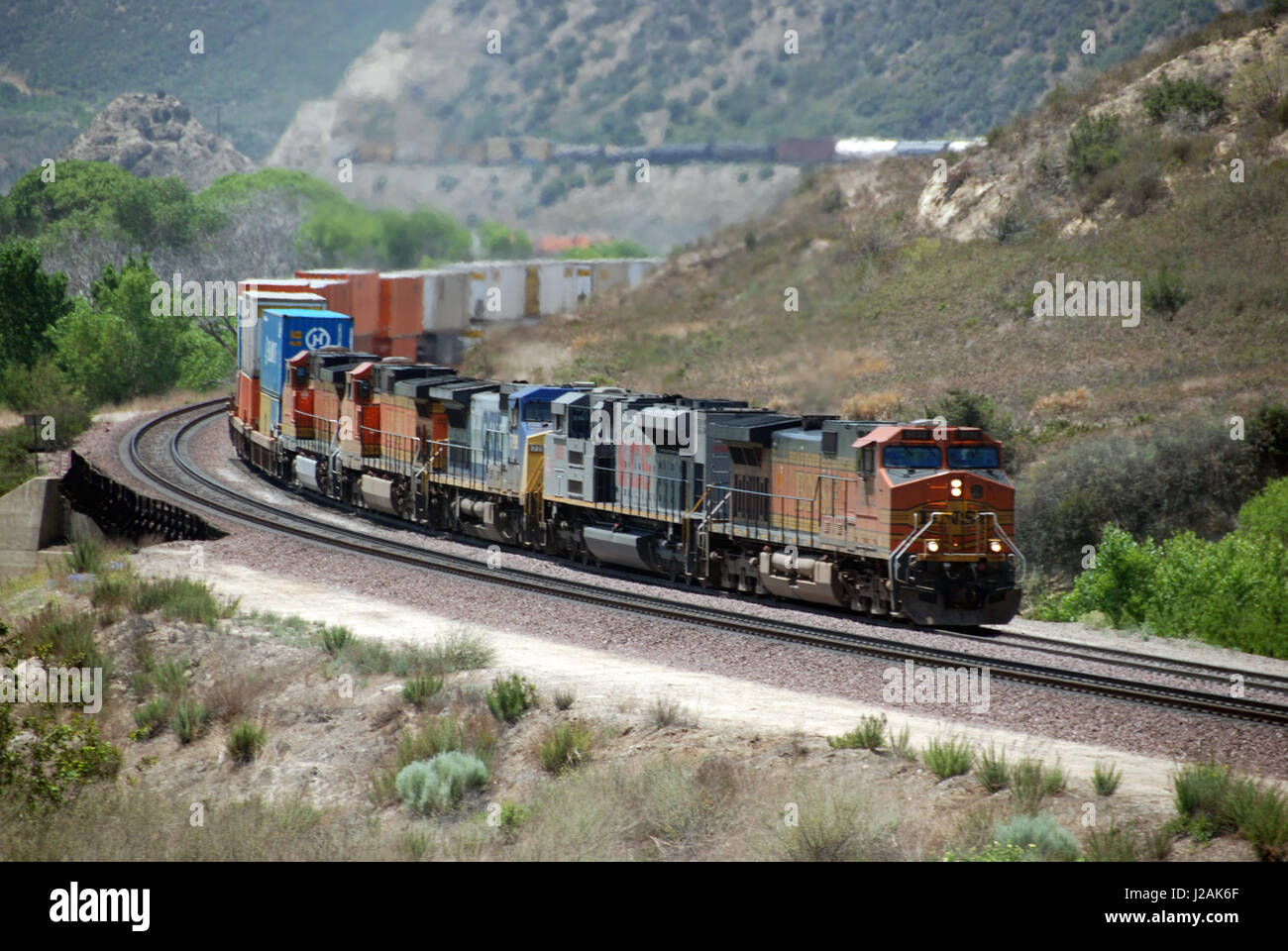 Freight train at Cajon Pass, San Bernardino County, California, USA