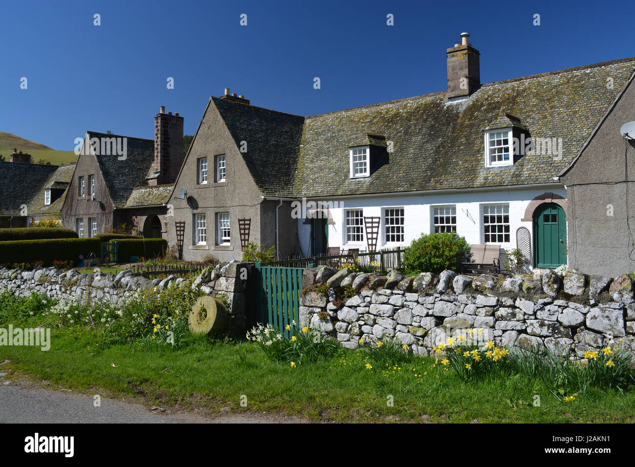Cottages at Hethpool, Northumberland Stock Photo