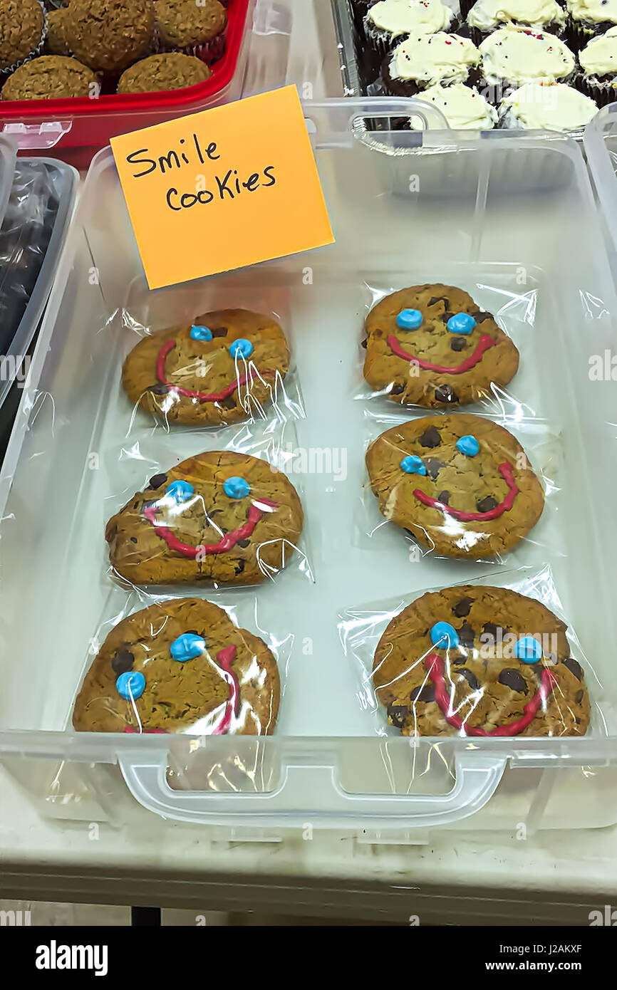 Smile cookies being sold at a bake sale Stock Photo Alamy