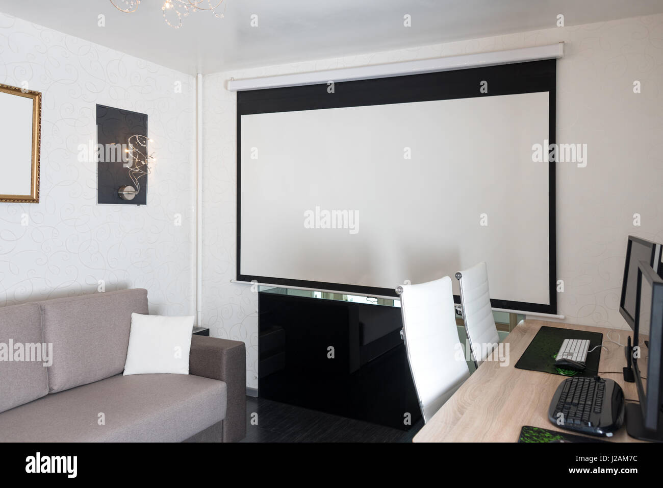 Interior of modern apartment with workplace Stock Photo Alamy